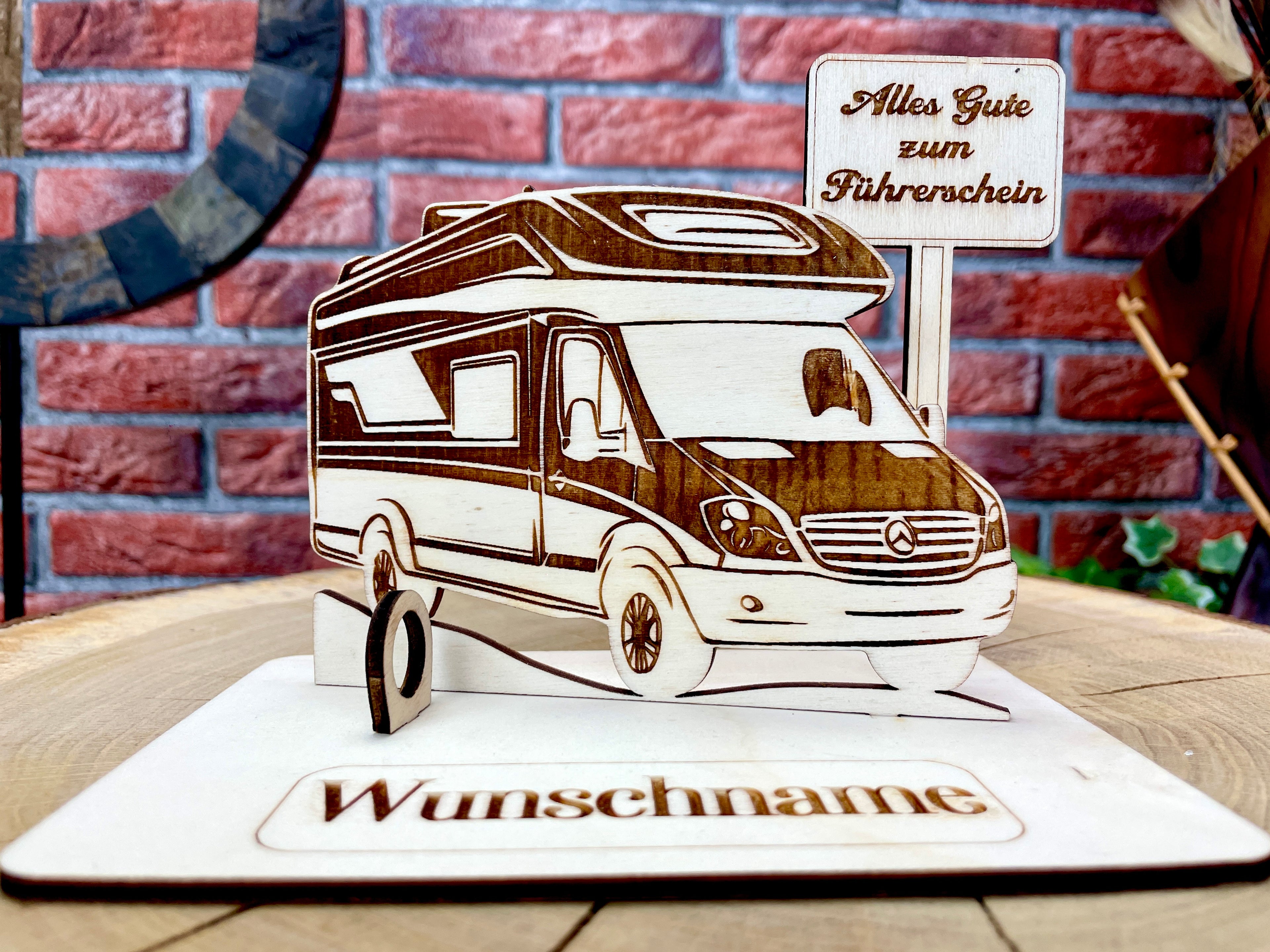 Geldgeschenk Wohnmobil aus Holz – personalisiertes Geschenk mit Wunschtext – ideales Geschenk für Reise, Geburtstag & mehr