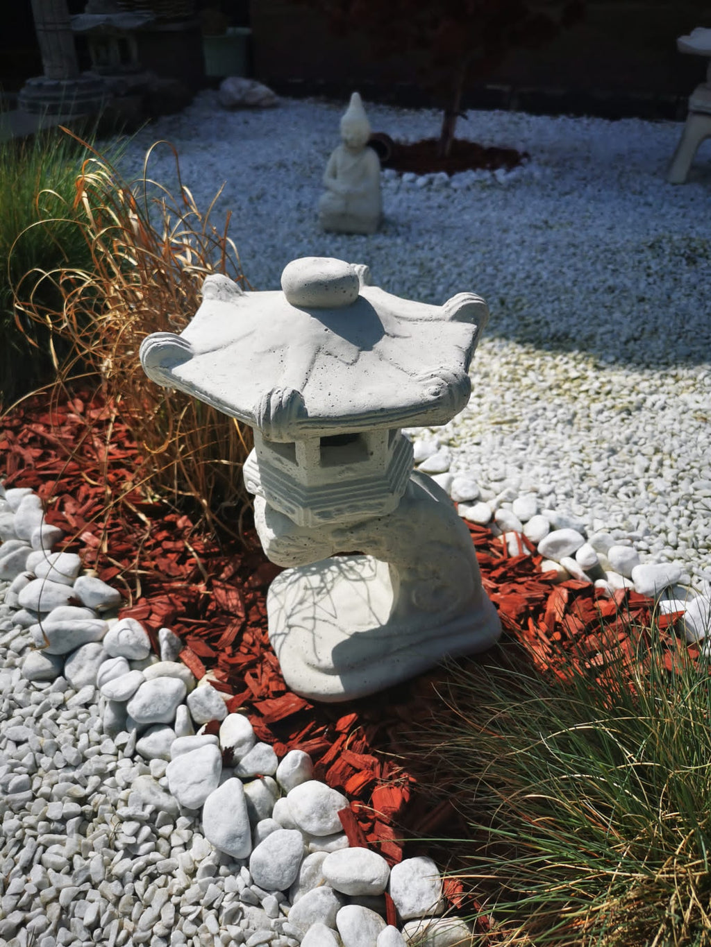Japanische Steinlaterne Rankei-Small in Lichtgrau Gartenteich anlegen Japanische Deko Bonsai Garten Gartendekoration Gartendeko Ideen