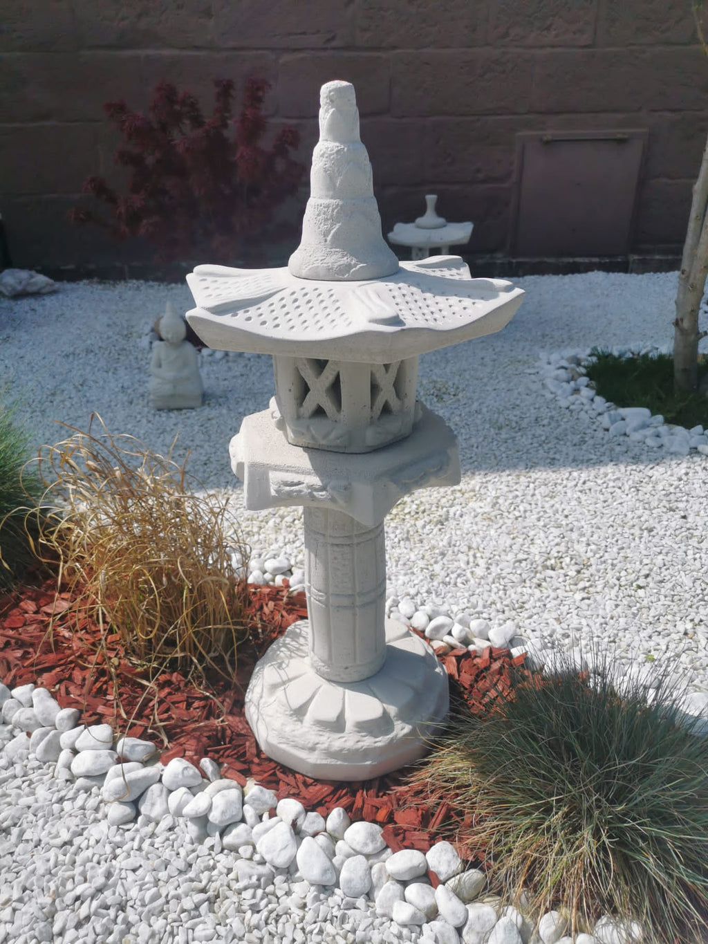 Asiatische Laterne 60cm Yukimi auf Konsole HK in Lichtgrau Gartenteich Terrasse Koi-teich Pagode Garten