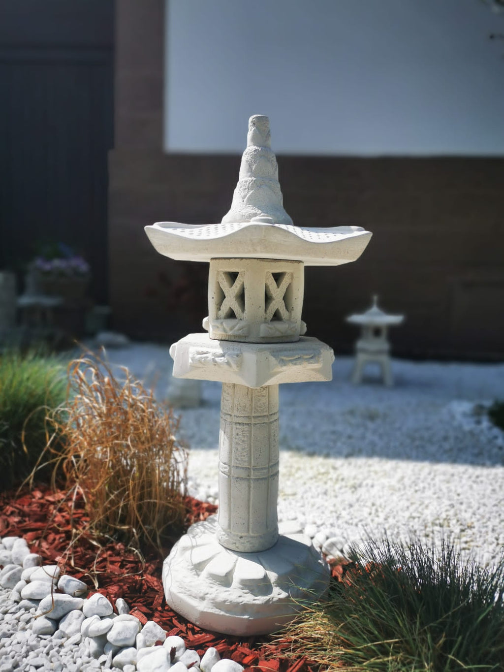 Asiatische Laterne 60cm Yukimi auf Konsole HK in Lichtgrau Gartenteich Terrasse Koi-teich Pagode Garten