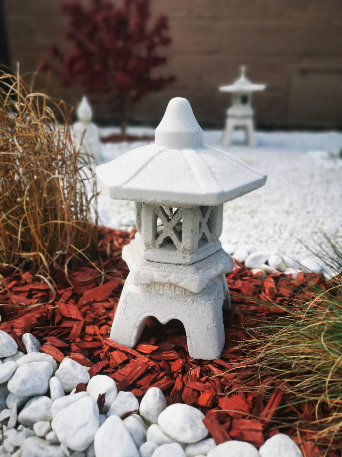Steinlaterne Asiatische Laterne "Yukimi klein" Lichtgrau Koi Teich Podoge Rankei Tempel Gartendekoration Gartenideen Gartengestaltung